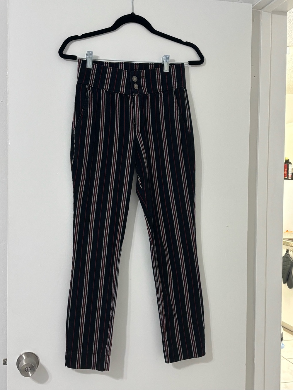 Hollister High-Rise Black Jeans with Pink & White Pinstripes